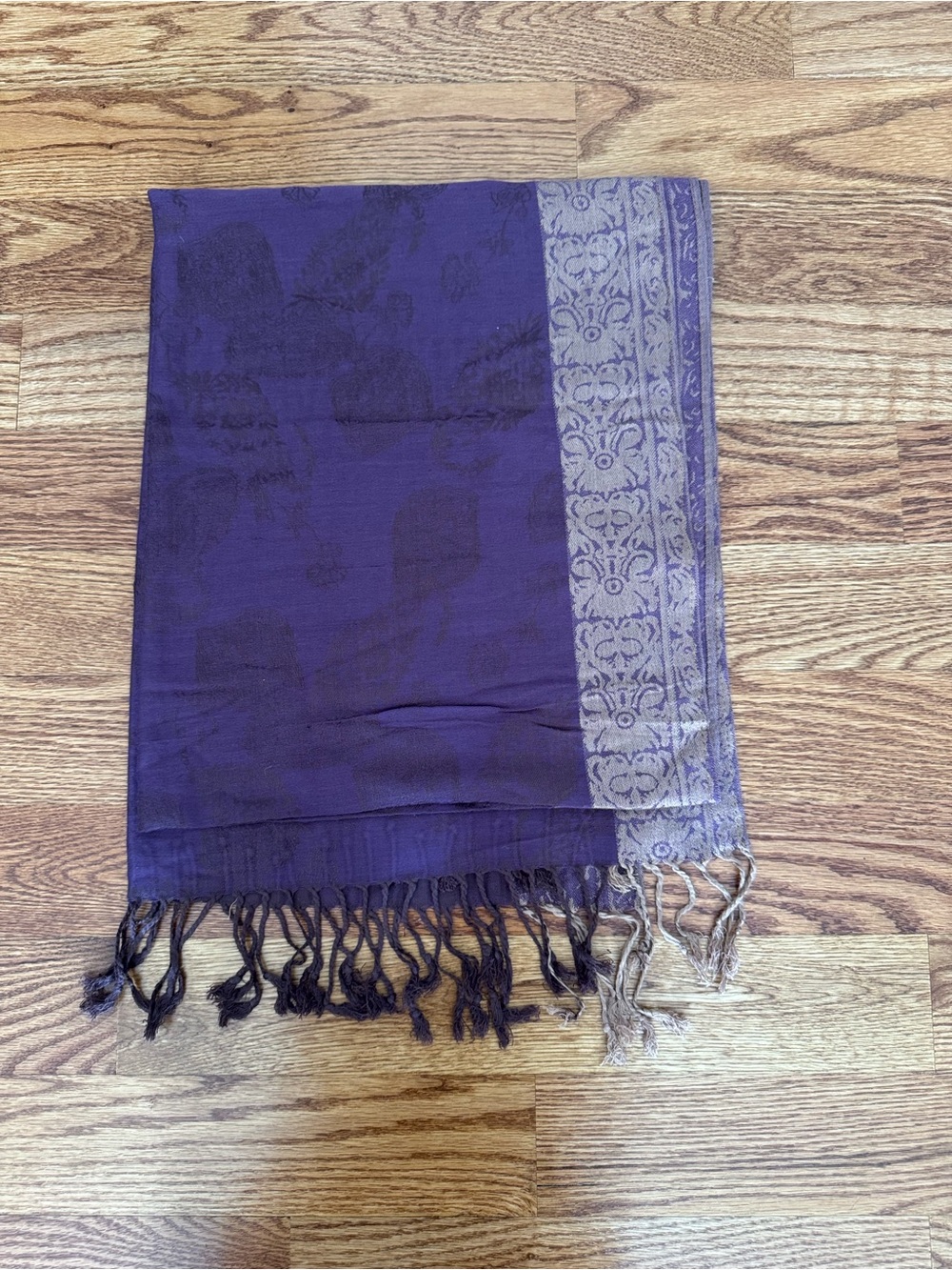 Purple and gold 100% pashmina scarf / wrap